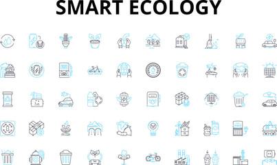 Smart ecology linear icons set. Sustainable, Renewable, Green, Eco-friendly, Biodegradable, Carbon-neutral, Energy-efficient vector symbols and line concept signs. Ethical,Organic,Biodiverse