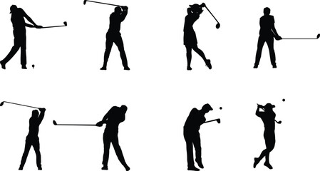 Obraz premium silhouettes of Collection of golf player silhouettes.Golfer Golf Sports People Silhouette Set stock illustration.