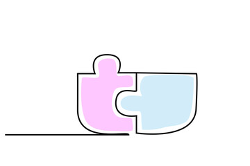 two people match puzzle piece teamwork partner couple line art