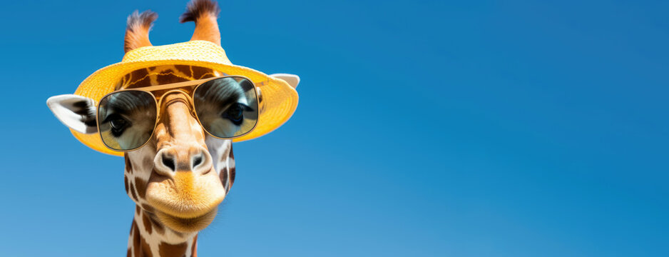 Lustige Giraffe mit Sonnenbrille und Hut - Generative AI