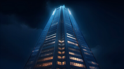skyscraper, blue, glowing, lines, architecture, modern, technology, design, building, glass, windows, city, downtown, illuminated, urban, night, lights, futuristic, high-rise, reflection, steel, metal