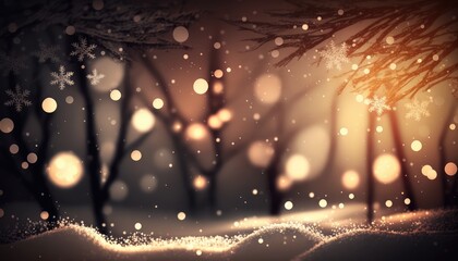 Fototapeta na wymiar blurred and magical snowy backdrop with bokeh sparkles generative ai