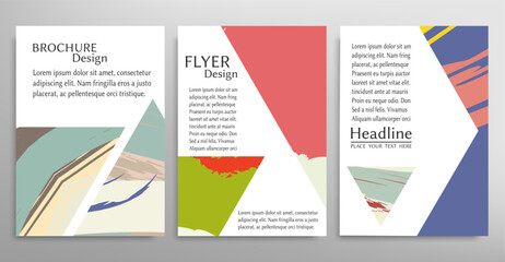 Naklejka premium Abstract backgrouns set, grunge texture. Minimalistic art, brush strokes style. Design for card, brochure, banner idea, book cover, booklet print, flyer sheet a4. Collage page, web header template.