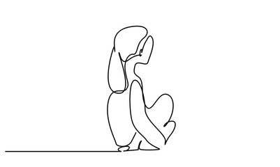 poor little teenage girl sitting calmly looking waiting