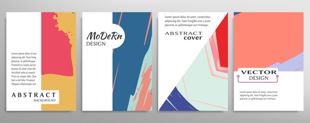 Abstract backgrouns set, grunge texture. Minimalistic art, brush strokes style. Design for card, brochure, banner idea, book cover, booklet print, flyer sheet a4. Collage page, web header template.
