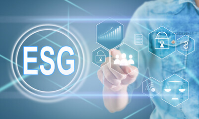 virtual screen. ESG environmental social governance concept. Business strateg