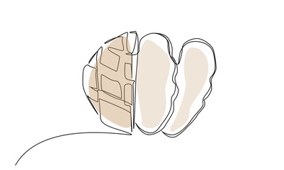 fresh organic handmade bread and slice overhead concept