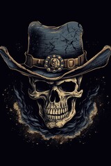 Cartoon Cowboy hat skull Tshirt design. Generative AI