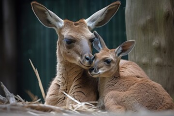 kangaroo mother and baby in heartwarming embrace, created with generative ai