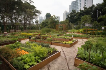 Obraz premium public park, showcasing the bounty of urban gardeners and farmers, created with generative ai