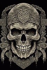 Cartoon Celtic knotwork skull Tshirt design. Generative AI