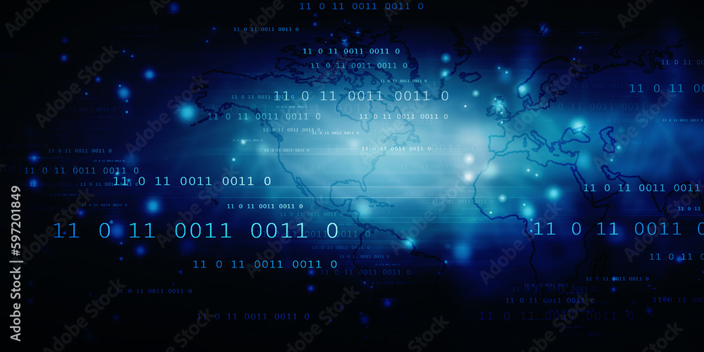 Poster 2d illustration abstract digital binary data on computer screen