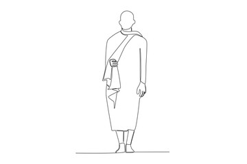 A monk stood in full monk's attire. Monk one-line drawing