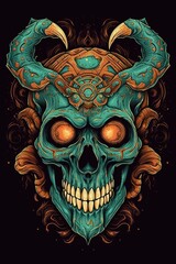 Cartoon Mythological creature skull Tshirt design. Generative AI
