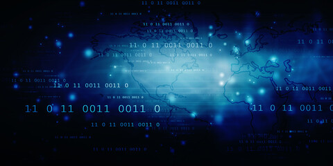 2d illustration abstract digital binary data on computer screen