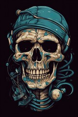 Cartoon Surgical mask skull Tshirt design. Generative AI