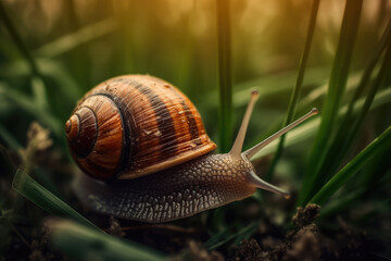 Snail in the grass. close-up. Ai