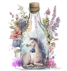 White unicorn in the bottle