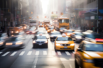 Fototapeta na wymiar Rush hour on the streets of Manhattan, created with Generative AI technology