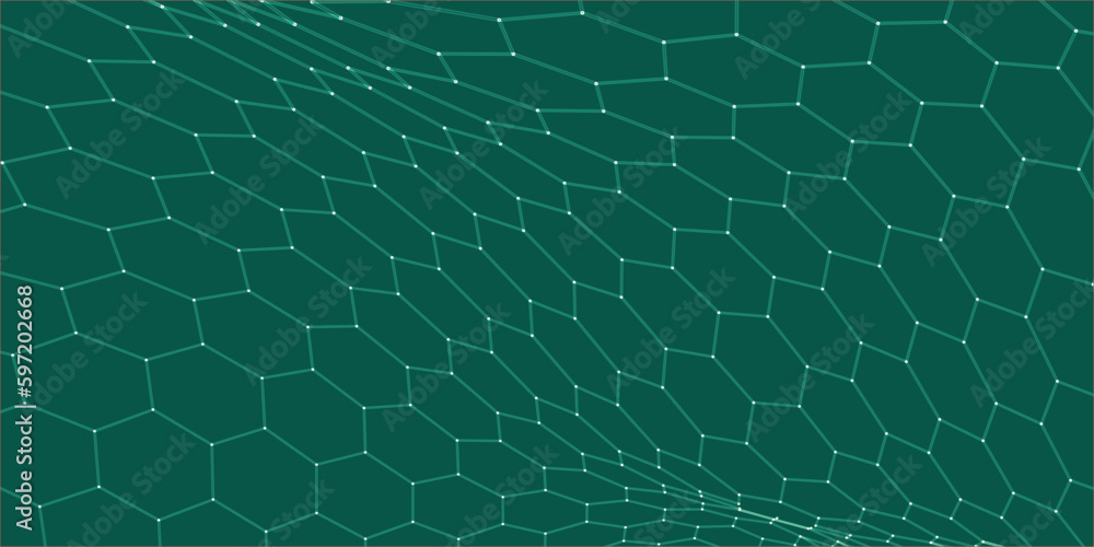 Aufkleber futuristic hexagon background. futuristic honeycomb concept. wave of particles. 3d rendering. data t