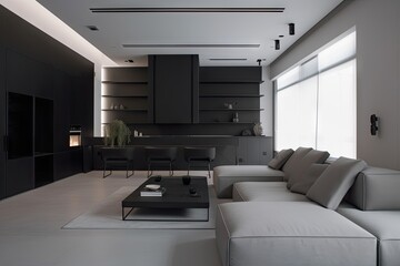 Fototapeta na wymiar minimalist home with modern, sleek furniture and minimalist decor, created with generative ai