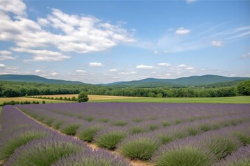Fototapeta na wymiar lavender field, with view of rolling hills and blue skies, created with generative ai