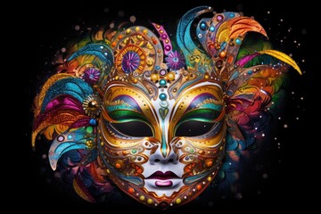 mardi gras mask with vibrant colors and intricate designs, created with generative ai - obrazy, fototapety, plakaty