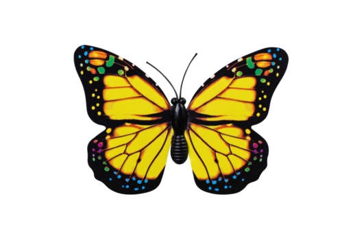 Yellow butterfly isolated on transparent background top view. Yellow butterfly with multi colored spots as an element for design. - Powered by Adobe