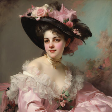 duchess pink dress vintage style portrait Generative Ai