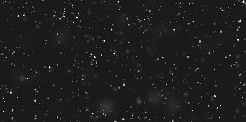 Falling down in slow motion real snowflakes from top to bottom calm snow, shot on black background, matte, wide angle, ed animation, isolated, perfect for digital composition