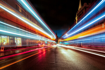 Fototapeta na wymiar Oxford High Street at night with light trails