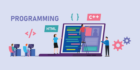 Engineering, Programmer development, Software programming 2d vector illustration concept for banner, website, illustration, landing page, flyer, etc