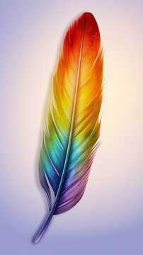 single colorful tropical feather light background hype closeup mobile shining feathers edited gay rights printing transcending higher plane illustration muffled colors vibrating color, generative ai