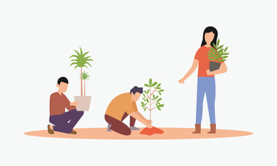 Volunteering, charity social replanting tree 2d vector illustration concept for banner, website, illustration, landing page, flyer, etc