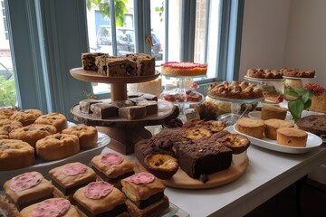 stand of glfvegan and gf baked goods, beautifully displayed for customers, created with generative ai