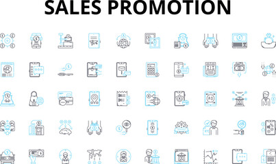 Sales promotion linear icons set. Discount, Clearance, Sale, Rebate, Coupon, Freebie, BOGO vector symbols and line concept signs. Sweepstakes,Contest,Offer illustration