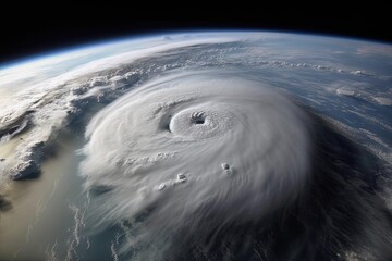 close-up of hurricane, with clouds swirling and lightning flashing, created with generative ai