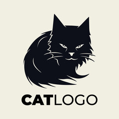 black cat logo template illustration with beautiful fur