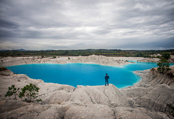 Exotica of Blue and Green Kaolin Lake in Bangka, Bangka Belitung, Indonesia. This lake is a former...
