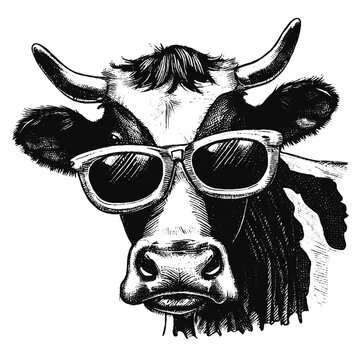 cool cow wearing sunglasses sketch