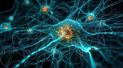 Fototapeta premium neuron cells in brain, nervous system connection. Generative AI
