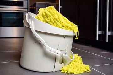 mop bucket with fresh, clean mop inside, created with generative ai