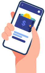 Hand holding mobile phone for mobile banking and online payment. global transactions