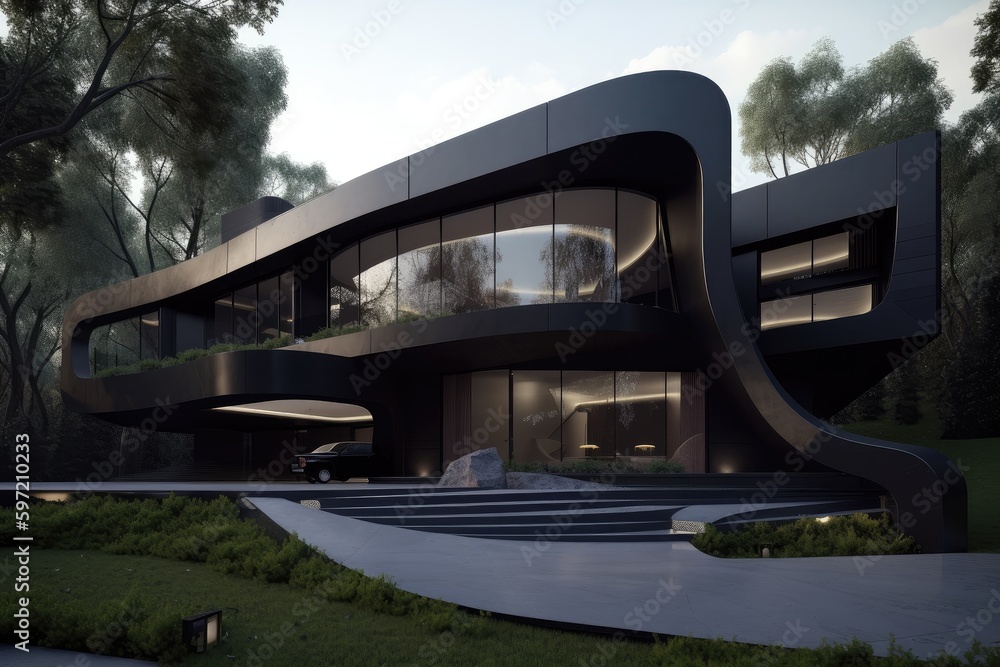 Wall mural futuristic and conceptual house, with modern design elements and sleek exterior, created with generative ai