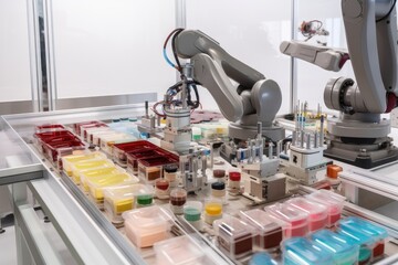 packaging robot sorting and packaging diverse assortment of products, created with generative ai