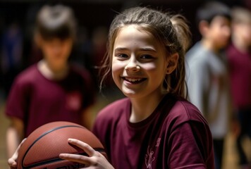 Candid shot of a girls basketball team, radiating fun, vitality, and the spirit of youth. Their energy and camaraderie capture the joy and excitement of playing together, generative ai