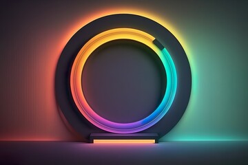 N&eacute;on color&eacute; avec anneau lumineux. Forme g&eacute;om&eacute;trique simple, cadre rond vierge. Image minimal moderne. Ami g&eacute;n&eacute;rative 