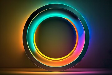 N&eacute;on color&eacute; avec anneau lumineux. Forme g&eacute;om&eacute;trique simple, cadre rond vierge. Image minimal moderne. Ami g&eacute;n&eacute;rative 