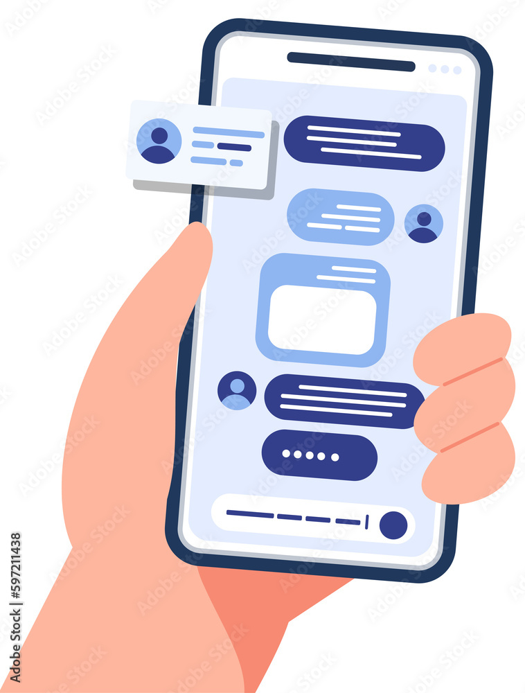 Poster hand holding phone with chat message. chat with friends and send messages.information exchange