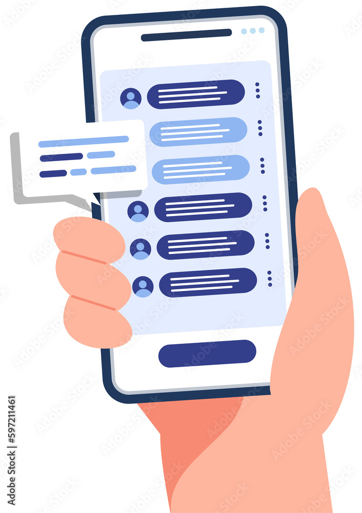 Poster hand holding phone with chat message. chat with friends and send messages.information exchange